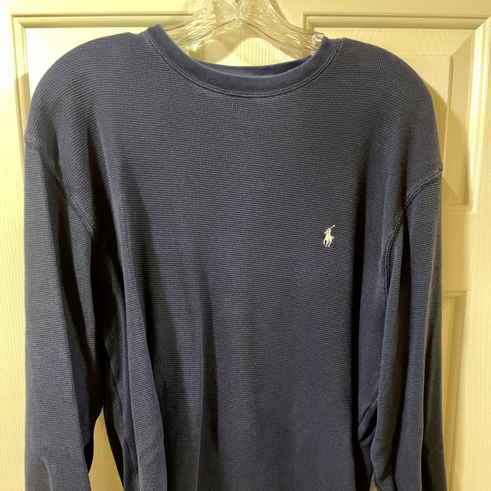 Polo Ralph Lauren Sleepshirt Men's XL Long Sleeve Navy Waffle Knit Cotton Shirt